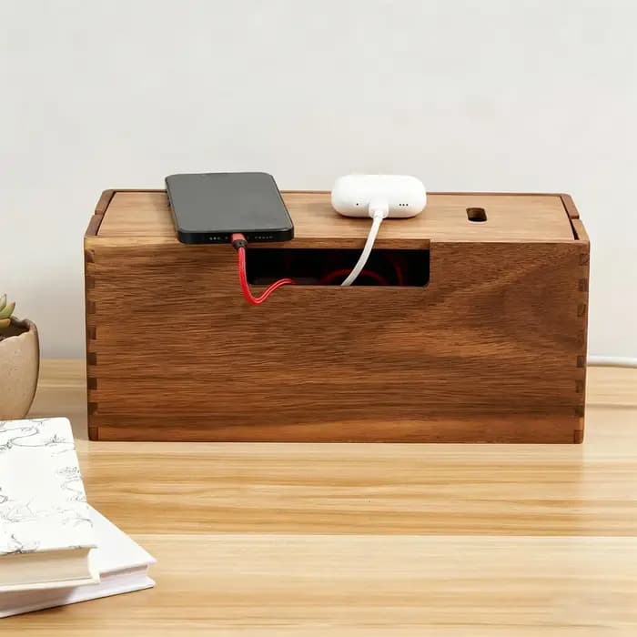 Boîte de rangement pour câbles en bois