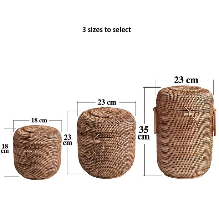 Boîte de rangement de thé en rotin tissé à la main avec couvercle