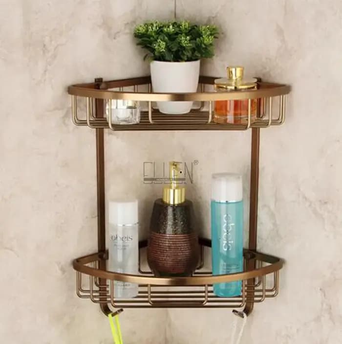 Vidric-Étagère d'angle de bain en bronze antique