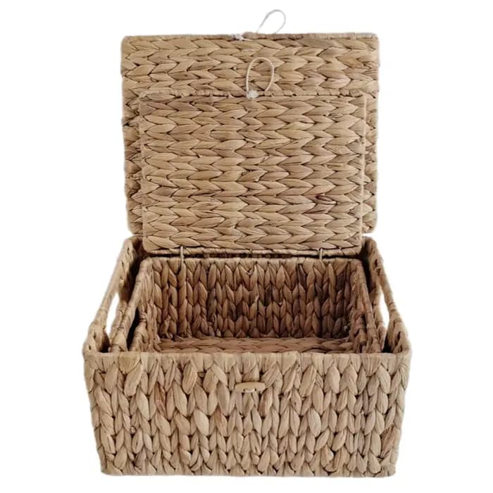 Panier de rangement rectangulaire en paille tissé avec couvercle