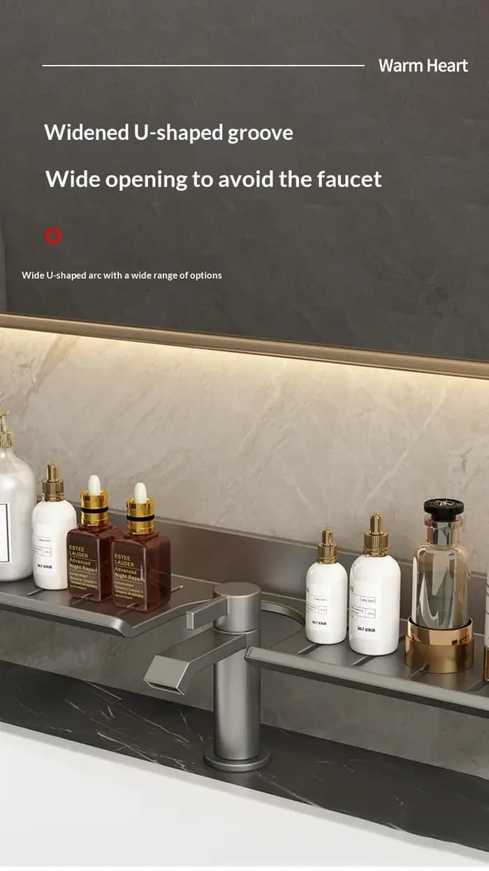 Étagère de salle de bain murale sans perçage avec miroir à ventouse pour lavabo et robinet