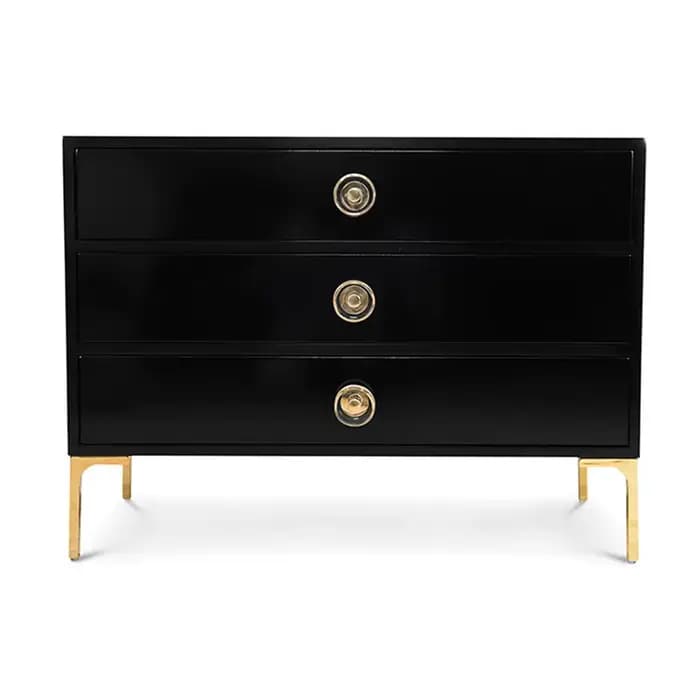 Armoire de chevet moderne en bois noir à 3 tiroirs