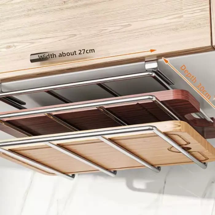 Support de rangement pour planches à découper en acier inoxydable sous l'armoire - Organisateur suspendu