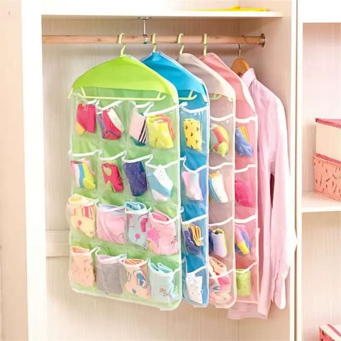 Support organisateur de rangement pour vêtements, Type suspendu, 16 grilles pour chaussettes, sous-v