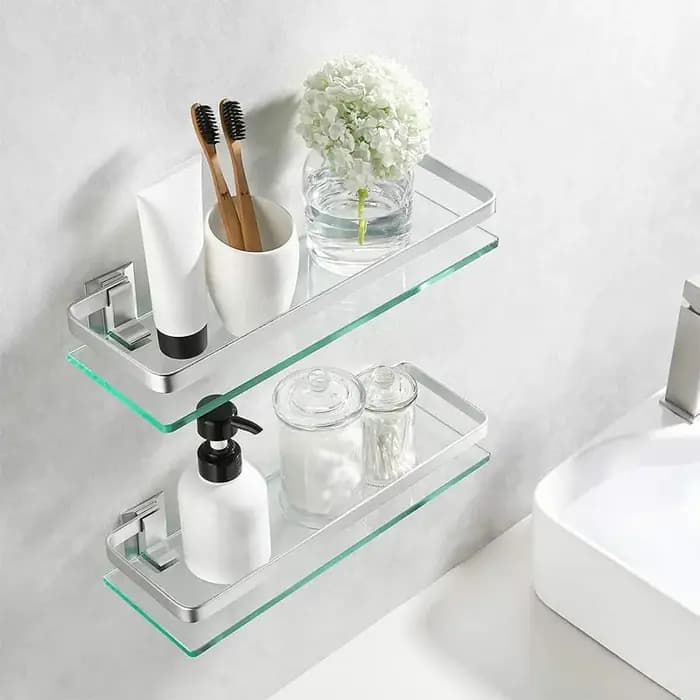 Étagère en verre pour articles de salle de bain