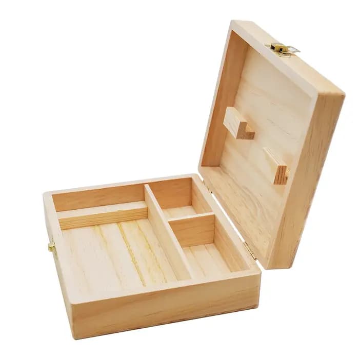 Boîte de rangement en bois avec plateau roulant
