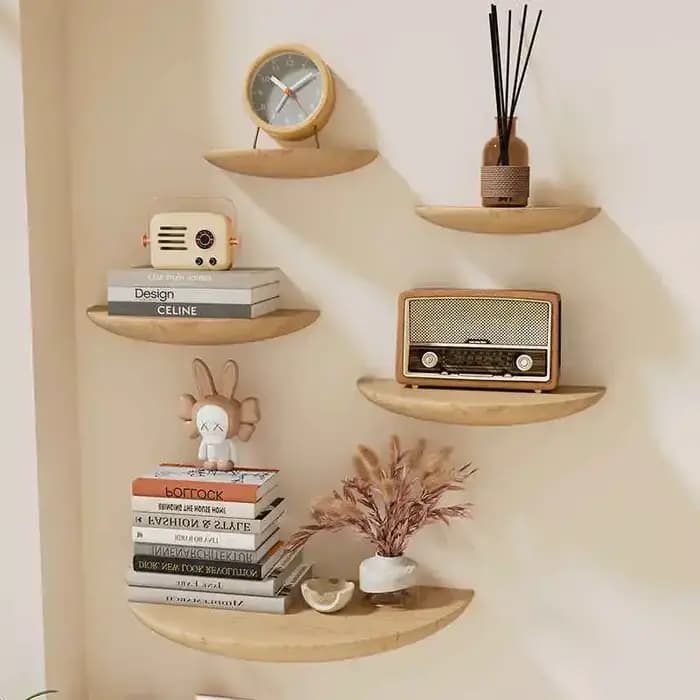 Petites Étagères Flottantes pour Décoration Murale, Rustique, Demi-Ronde, en Bois, pour Chambre à Coucher, Salon, Plantes