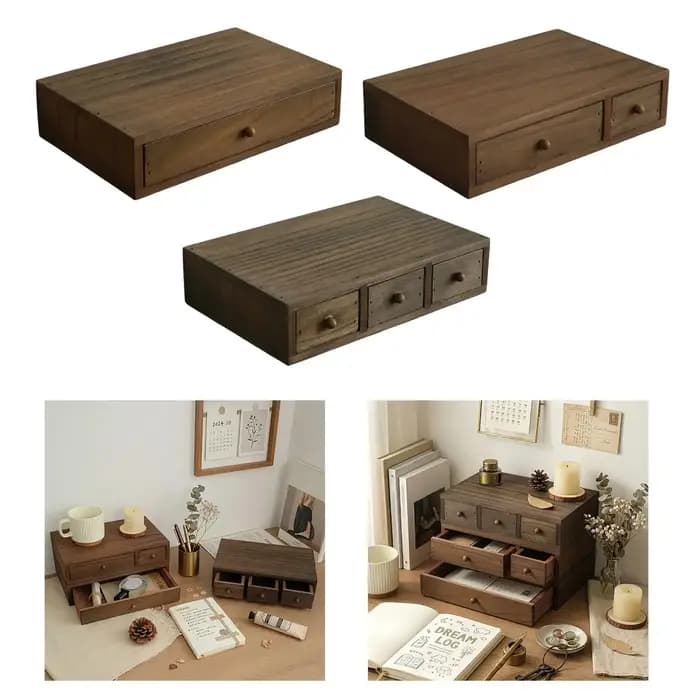 Organisateur de bureau en bois avec tiroir coulissant