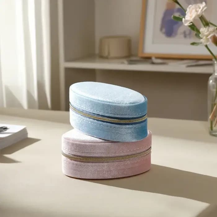Mini boîte à bijoux Portable ovale rétro en velours
