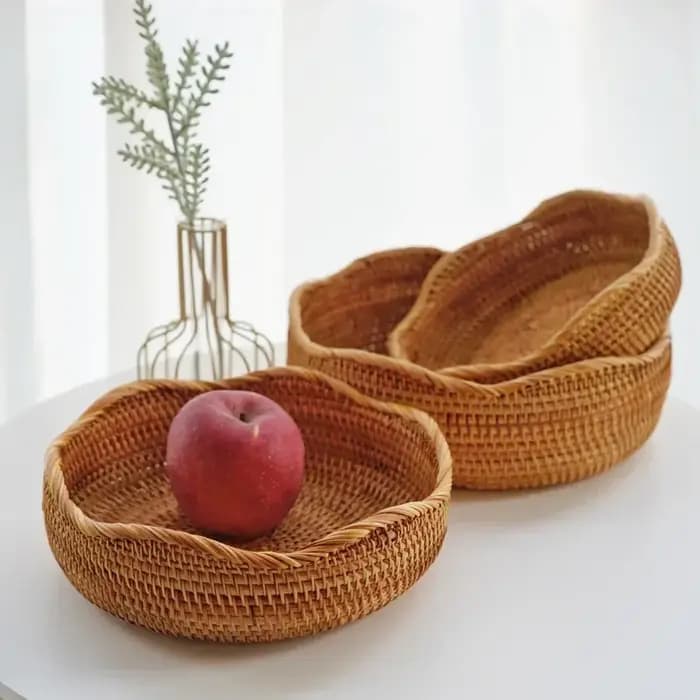Ensemble de paniers de rangement ronds en rotin