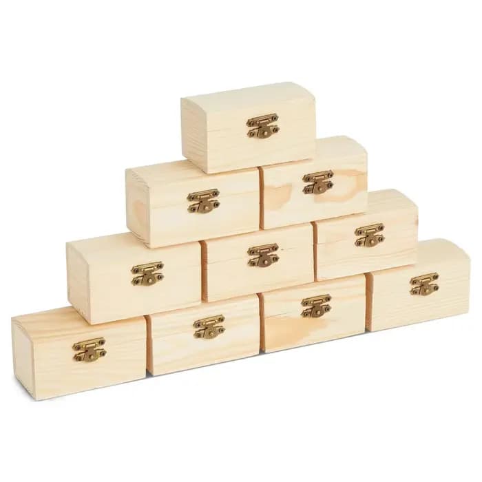 Paquet de 10 petites boîtes en bois avec fermoir avant trésor inachevé à peindre pour bricolage d'art et d'artisanat fête d'anniversaire de pirate d'halloween