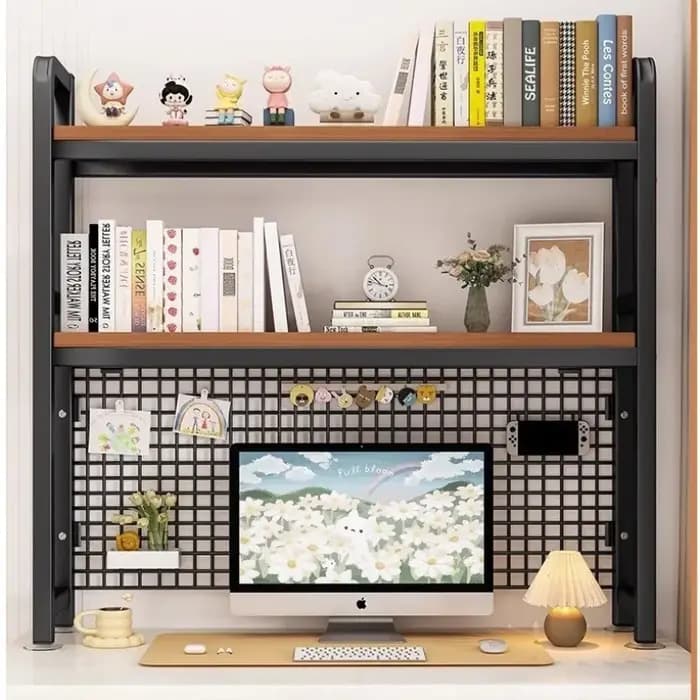 Étagère de bureau en grille, étagère de rangement pour ordinateur, étagère à fleurs, étagère de table en fer forgé
