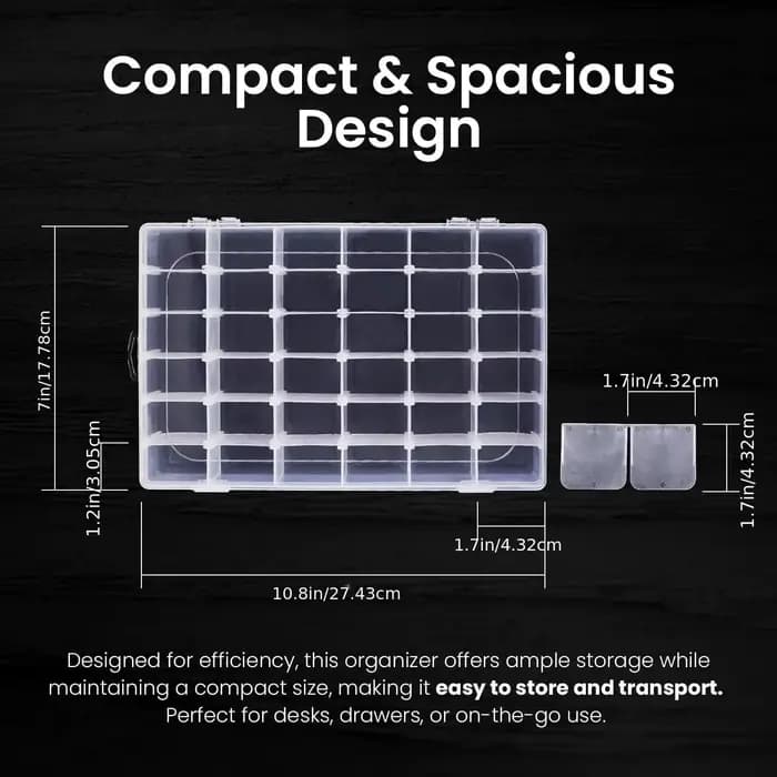 Boîte de rangement en plastique transparent à 36 compartiments avec séparateurs réglables — Idéale pour ranger des