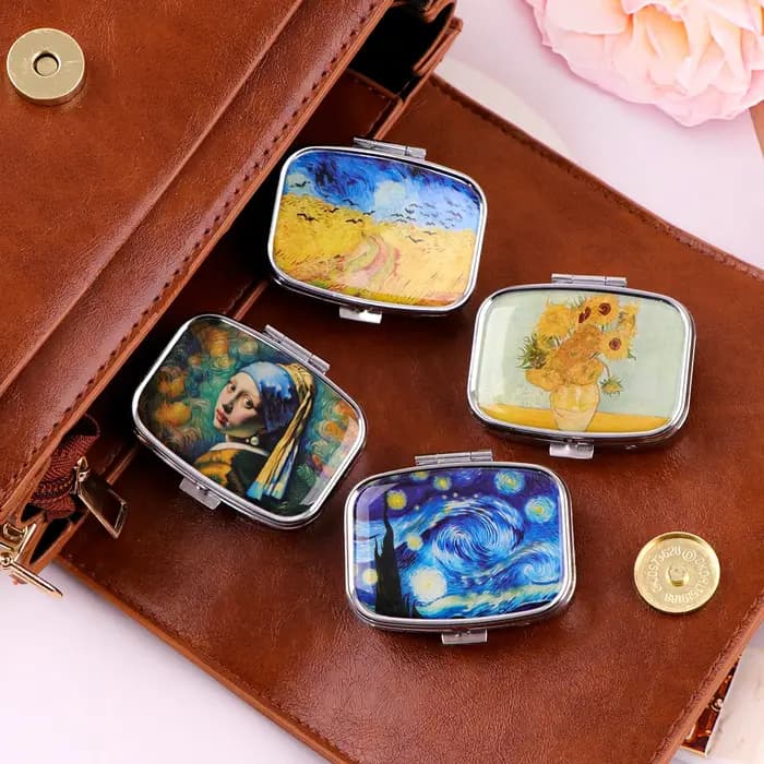 Van Gogh Art Mini boîte à pilules 2 compartiments médecine pilule organisateur ménage Portable