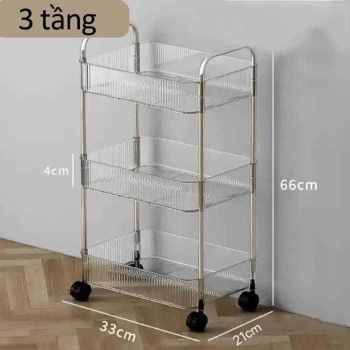 Étagère de rangement transparente à plusieurs niveaux avec roulettes