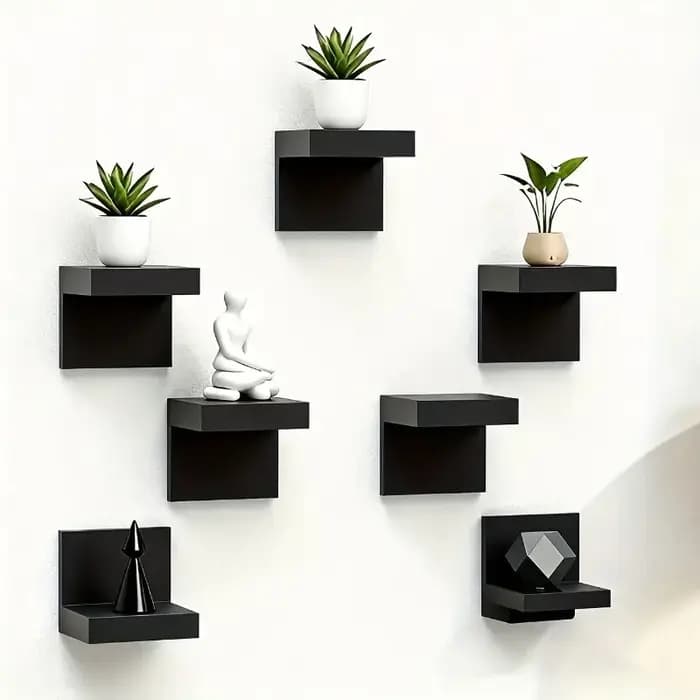 5 étagères flottantes murales noires - Petits présentoirs de 2 pouces pour le rangement et la décoration du salon