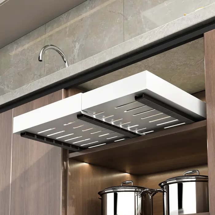 Support de rangement d'armoire extractible avec tiroirs coulissants extensibles adhésifs pour organisateur sous évier