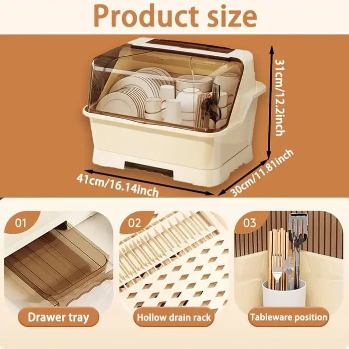 Étagère à vaisselle avec couvercle – Armoire de rangement de cuisine peu encombrante et anti-poussière