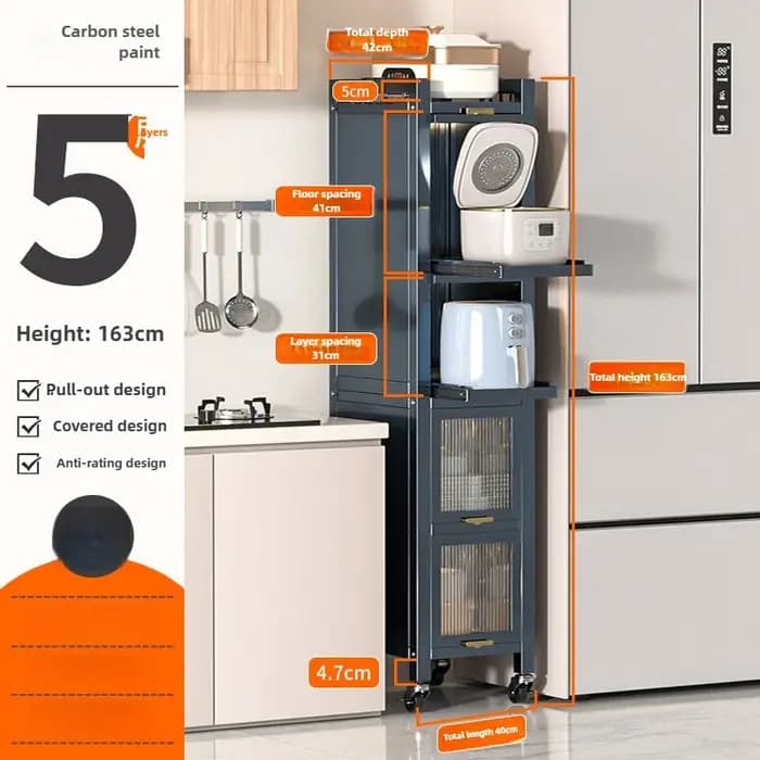 Armoire de rangement pour crevasses de cuisine à tirer