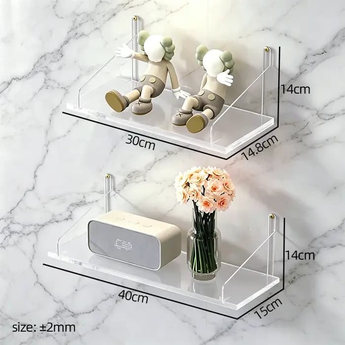 Étagère flottante en acrylique transparente à fixer au mur avec crochets adhésifs pour livres