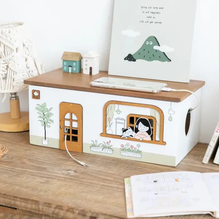 Boîte de rangement de cordon de bureau en bois, prise de rangement d'organisation de bureau, prise d