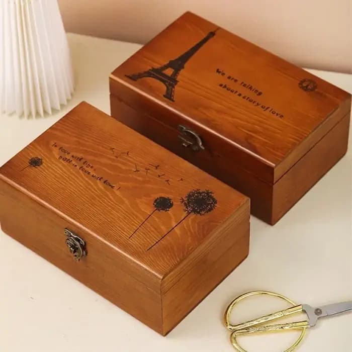 Boîte à couture en bois avec couvercle, organisateur artisanal multi-compartiments, rangement à domicile pour aiguilles, fils, ciseaux – Kit de couture vintage