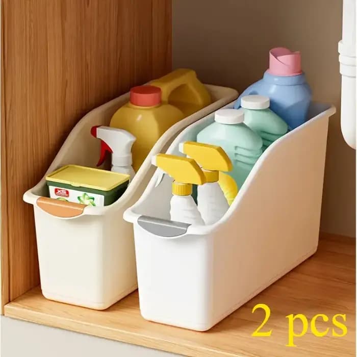 Ensemble de bacs de rangement en plastique incurvés-boîtes d'organisation polyvalentes pour fournitures de nettoyage et essentiels ménagers