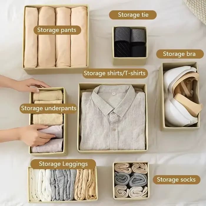 Ensemble d'organisateurs de sous-vêtements pliables 6/12 pièces • Boîtes de rangement rigides pour chaussettes de soutien-gorge • Organisateurs de vêtements à tiroir/placard