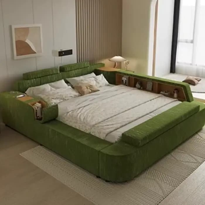 Cadre rembourré lit double rangement chambre commodes têtes de lit