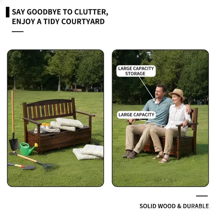 Banc de rangement extérieur en bois, chaise de jardin style assise, mobilier en bois pour patio et j