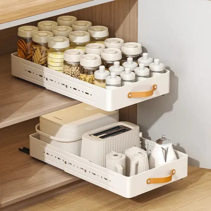 Nouvelle étagère de rangement de cuisine évolutive avec armoires