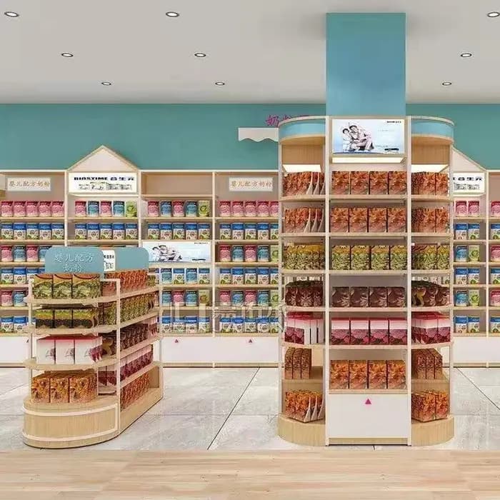 Étagères de supermarché en acier laminé à froid et bois MDF, étagère de boulangerie en bois, présentoir robuste, rayonnage pour magasin de détail