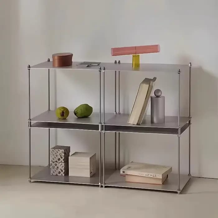 Étagère modulaire industrielle en acier inoxydable, présentoir multi-niveaux pour salon, organisateur de maison minimaliste, système de rangement en métal