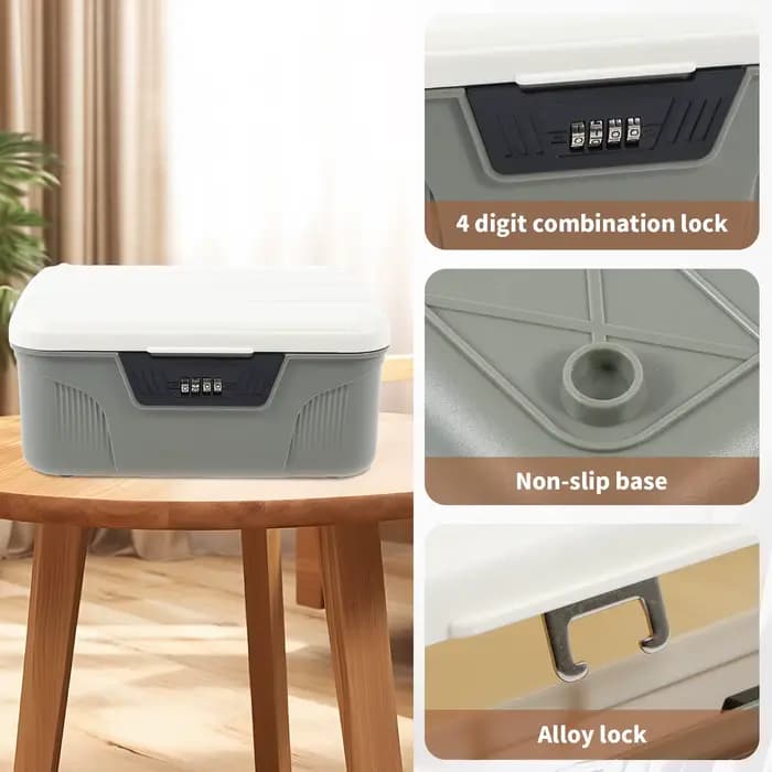 Boîte de rangement portable en plastique verrouillable avec serrure à code numérique