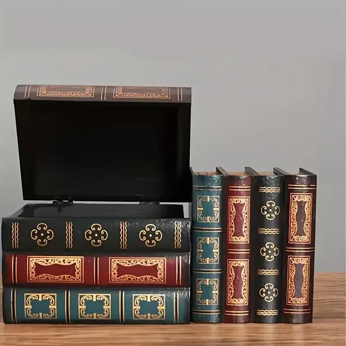Boîte de rangement en forme de livre en bois de style rétro | Avec couvercle et conception empilable