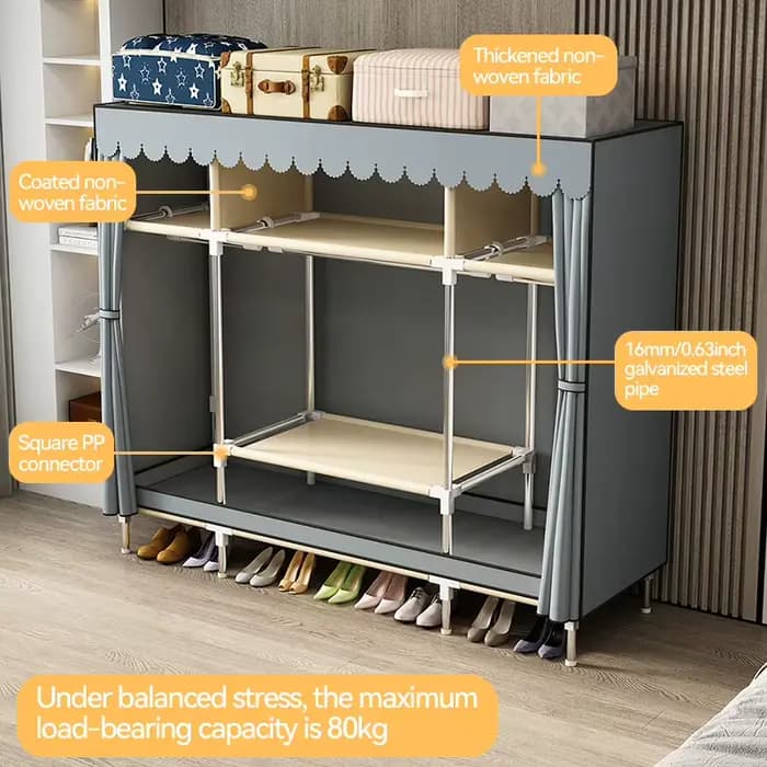 Rangement non tissé à double tige imperméable : armoire en tissu durable et minimaliste avec un large espace et une haute praticité