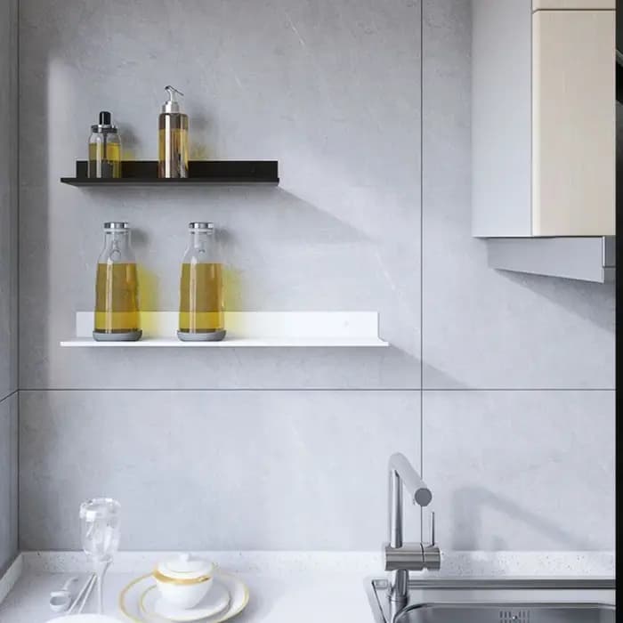 Étagère de salle de bain murale noire mate sans perçage