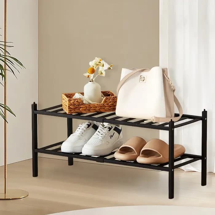 Étagère à chaussures en bambou à 2/3 niveaux avec corne