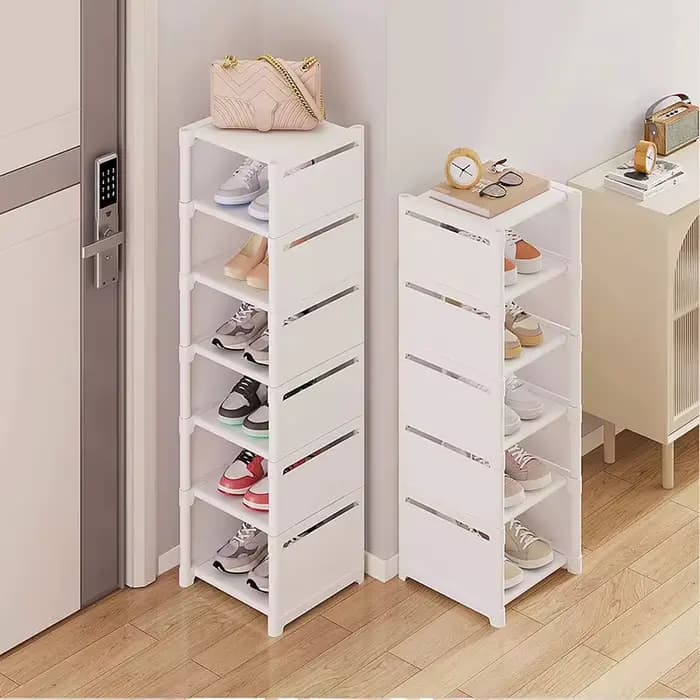 Meuble à chaussures étroit et compact, élargi, mural, avec porte, pour rangement domestique, idéal pour location, multi-niveaux
