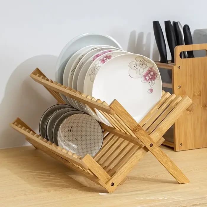 Égouttoir pliable en bambou pour bols et assiettes