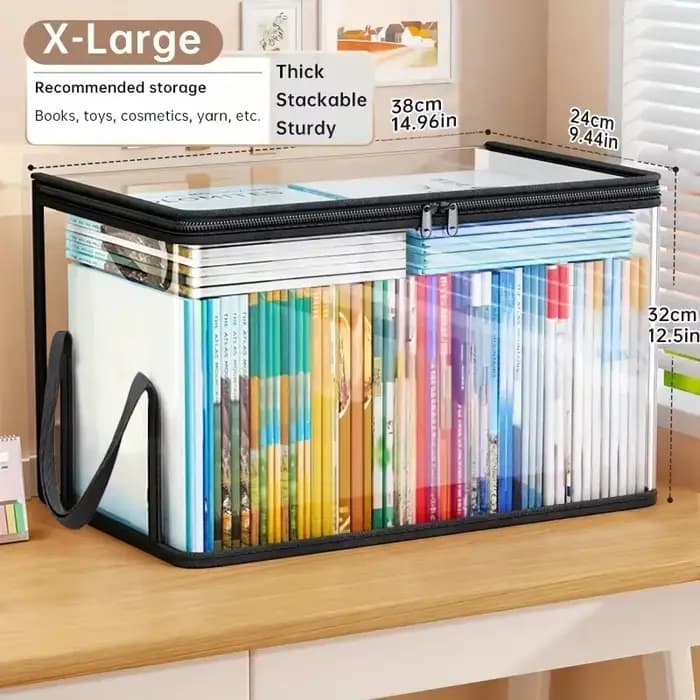 Boîte de rangement en PVC transparent | Couvercle rabattable et fenêtre de vue | Organisateur mu