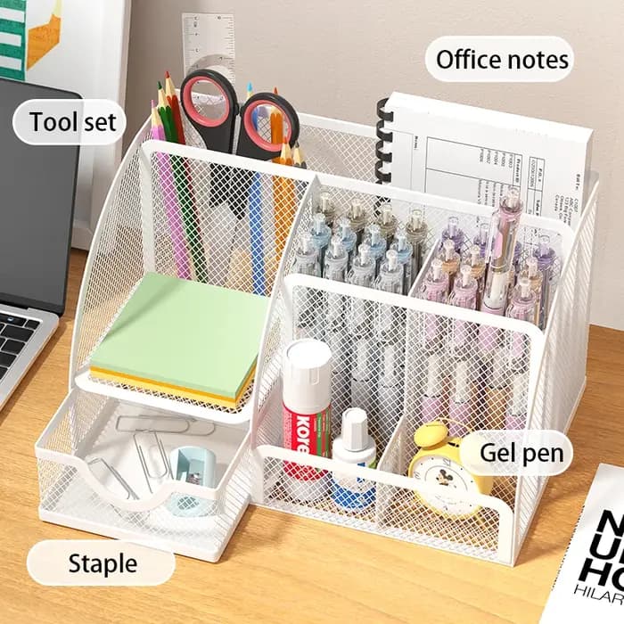 Porte-stylo en maille et organisateur de fournitures de bureau avec 7 compartiments