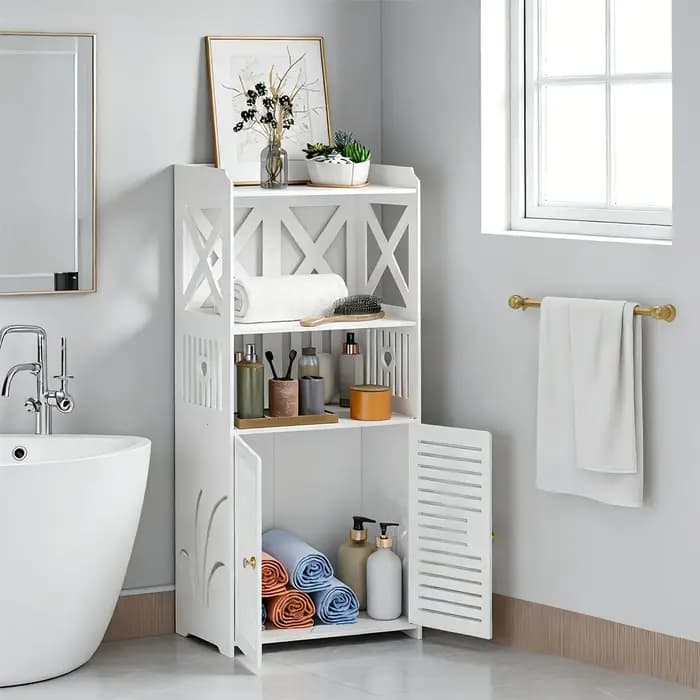 Meuble de salle de bain autoportant en PVC blanc ajouré en forme de X