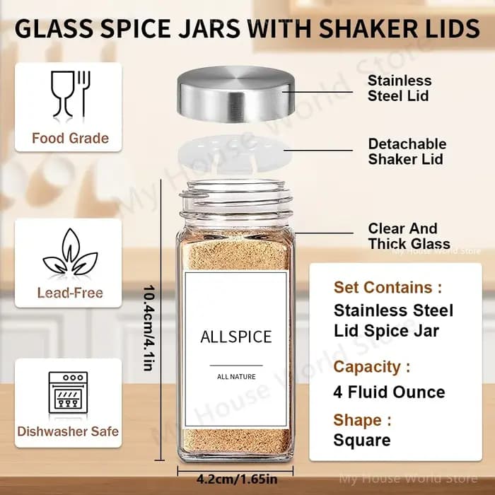 Pots à épices en verre avec récipients d'assaisonnement à épices en acier inoxydable, salière et poi