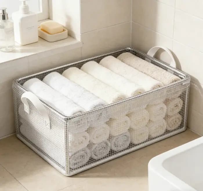 Paniers de rangement pliables en PVC transparent avec cadre en acier solide