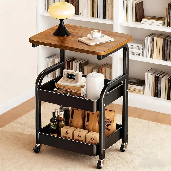 Étagère roulante en acier multi-niveaux rétro, support de rangement mobile pour cuisine/salle de bai