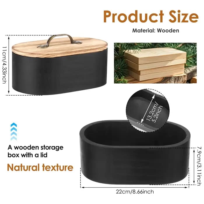 Boîte de rangement ovale en bois pour salle de bain, organisateur de produits féminins avec couvercl