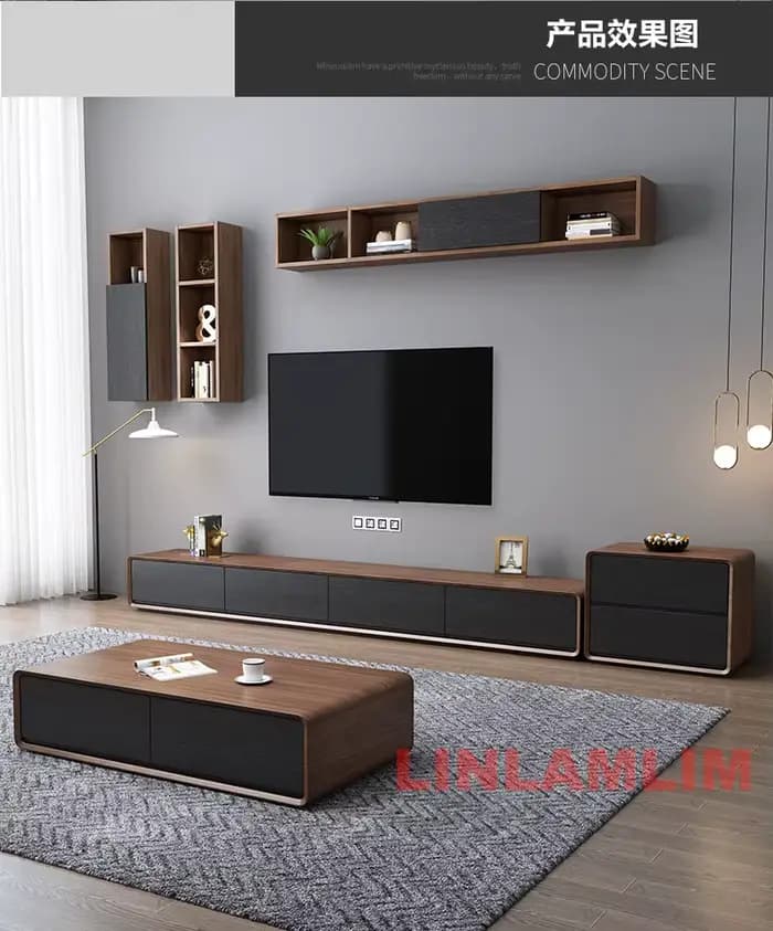 Table basse et meuble TV avec armoires de rangement, ensemble de meubles de salon blancs modernes, ensemble de centre de divertissement contemporain