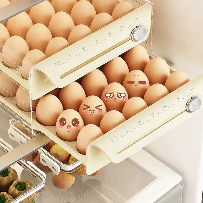 Boîte de rangement pour œufs à double niveau de type tiroir pour le réfrigérateur – Un indispensable pour garder les aliments frais et organiser votre cuisine