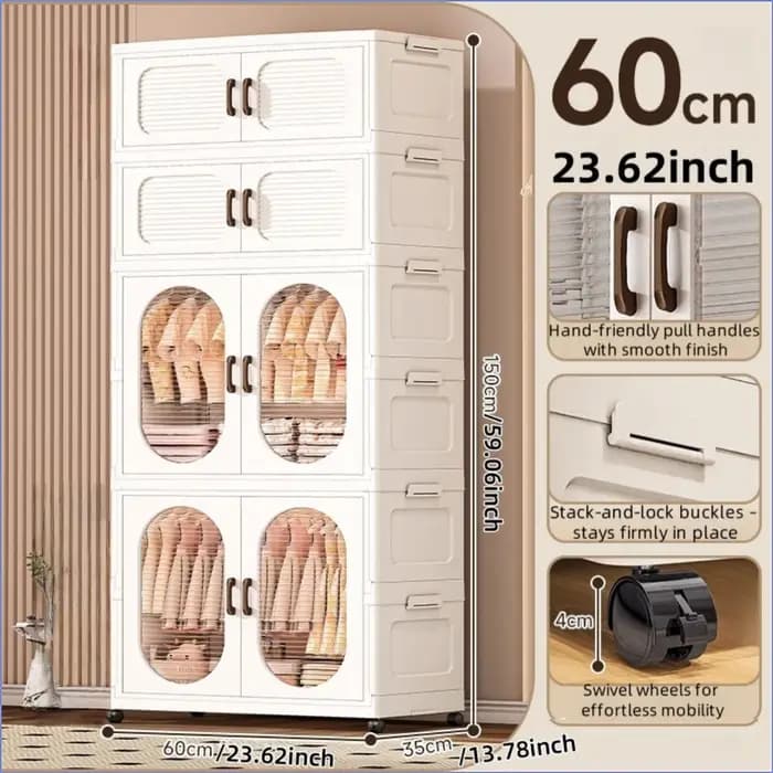 Armoire pliable à double porte de 60 cm avec roulettes – Rangement à fermeture magnétique de grande capacité pour